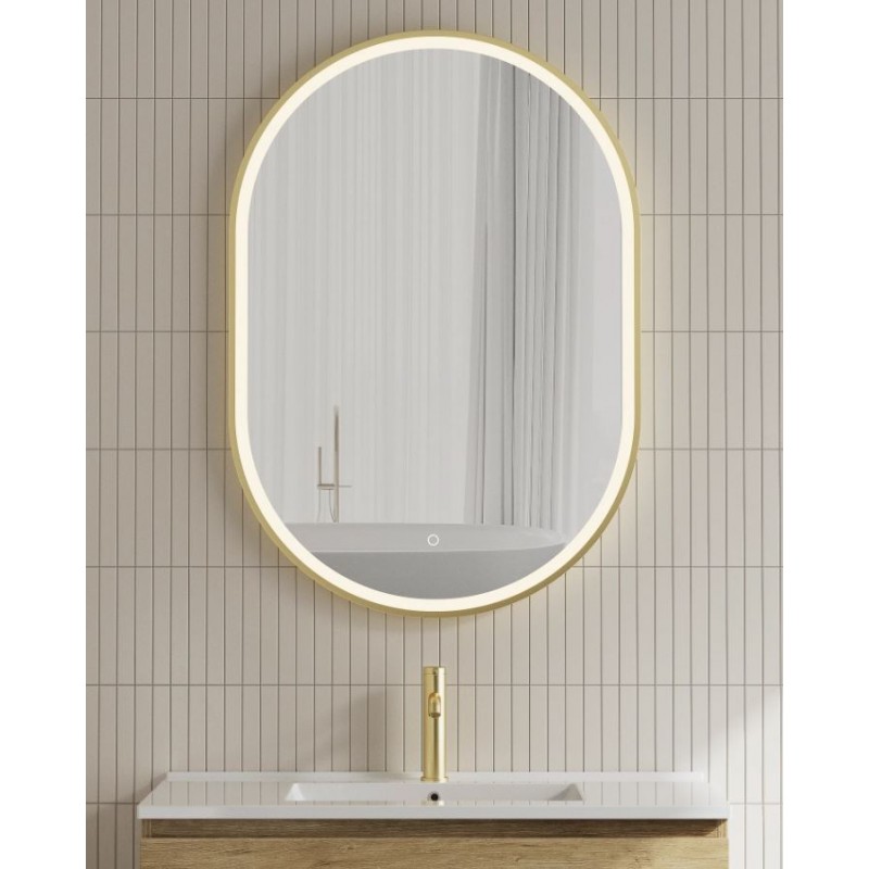 LED-GO65 Oval Front Lit LED Mirror With Brushed Gold Frame – Ostar ...